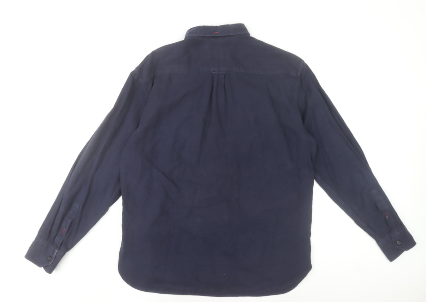 Marks and Spencer Men's Blue Button-Down Long Sleeve Cotton Shirt - L Regular Fit