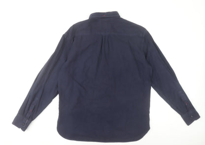 Marks and Spencer Men's Blue Button-Down Long Sleeve Cotton Shirt - L Regular Fit