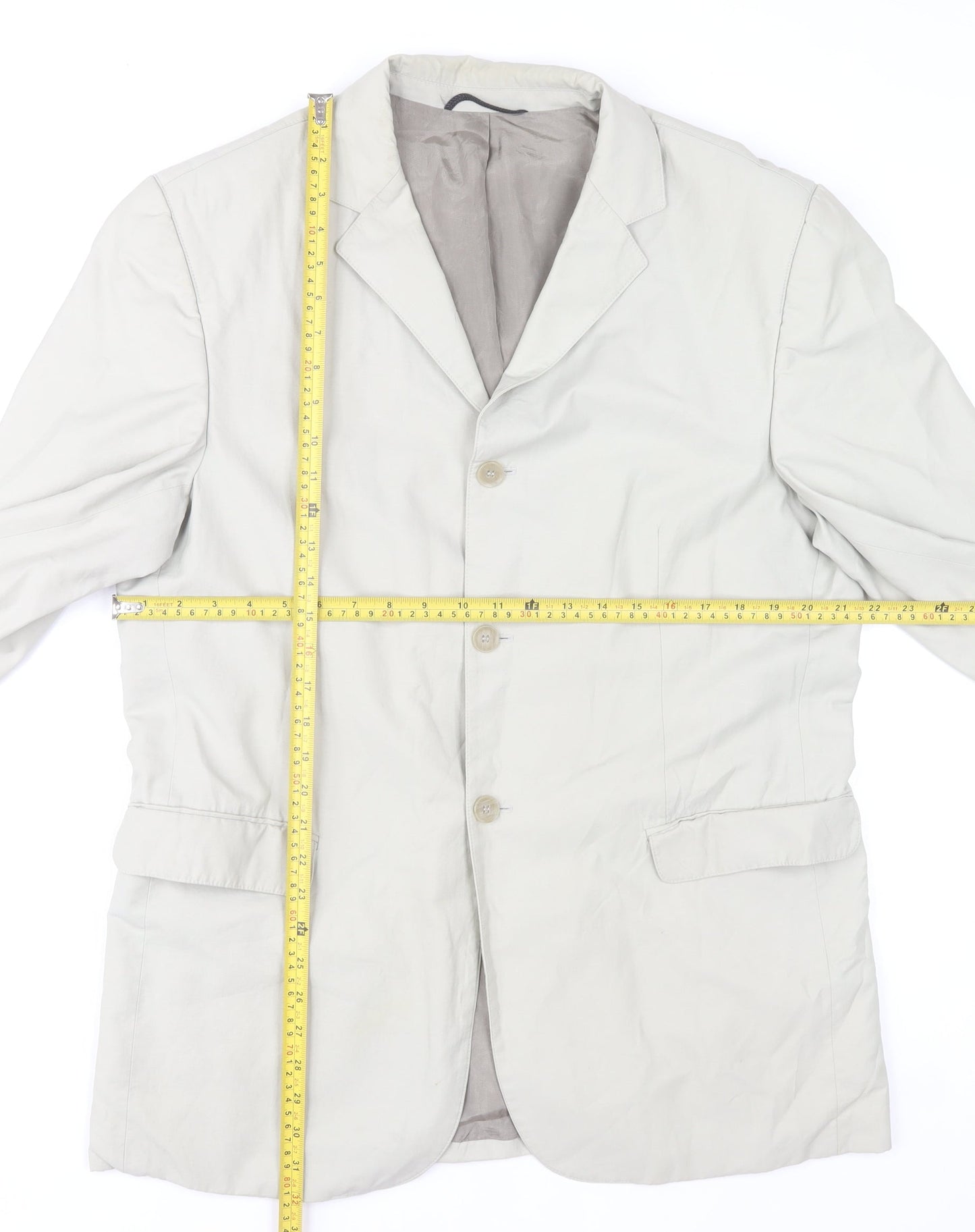 SWEPT Men’s Pale Beige Grey Cotton Blend Single-Breasted Blazer Jacket Size 42 Regular