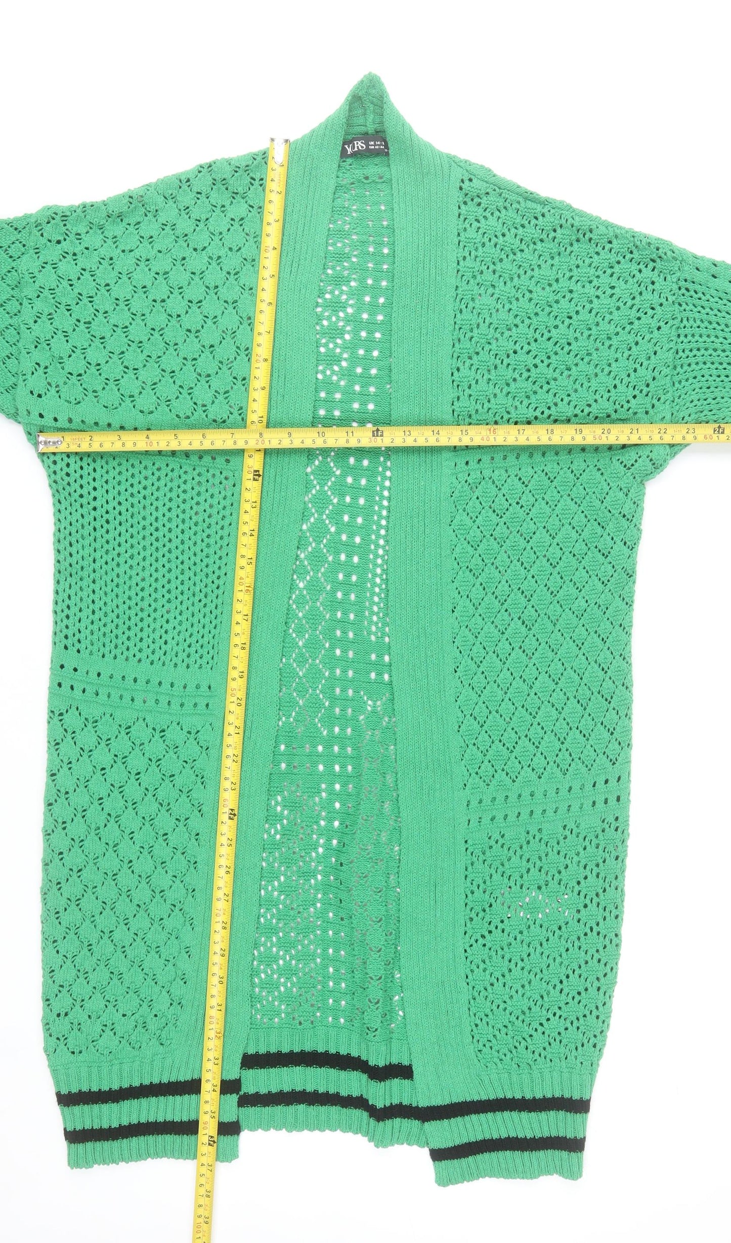 Yours Women’s Green Open-Knit Cotton Blend Cardigan UK 14-16