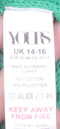 Yours Women’s Green Open-Knit Cotton Blend Cardigan UK 14-16