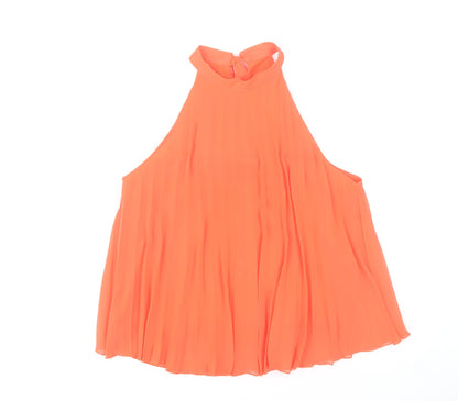 New Look Women's Orange Halter Pleated Chiffon Camisole Blouse UK 12
