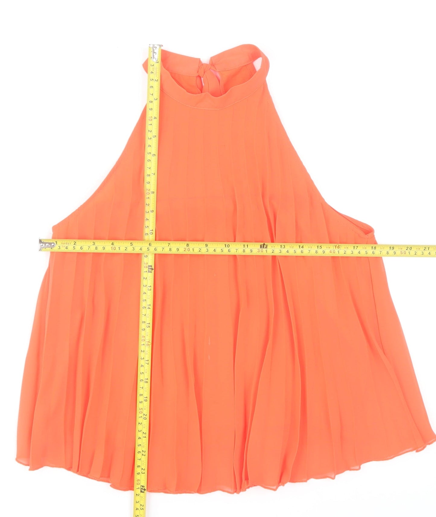 New Look Women's Orange Halter Pleated Chiffon Camisole Blouse UK 12