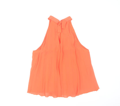 New Look Women's Orange Halter Pleated Chiffon Camisole Blouse UK 12