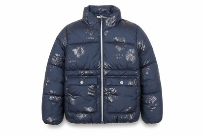 Front view of H&M girls’ blue puffer jacket 8-9 years polyester quilted winter coat