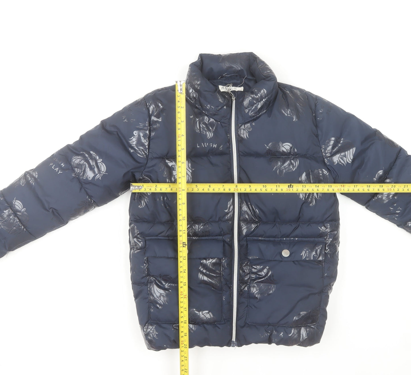 H&M Girls Blue Puffer Jacket 8-9 Years Polyester Quilted Winter Coat