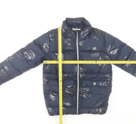 H&M Girls Blue Puffer Jacket 8-9 Years Polyester Quilted Winter Coat