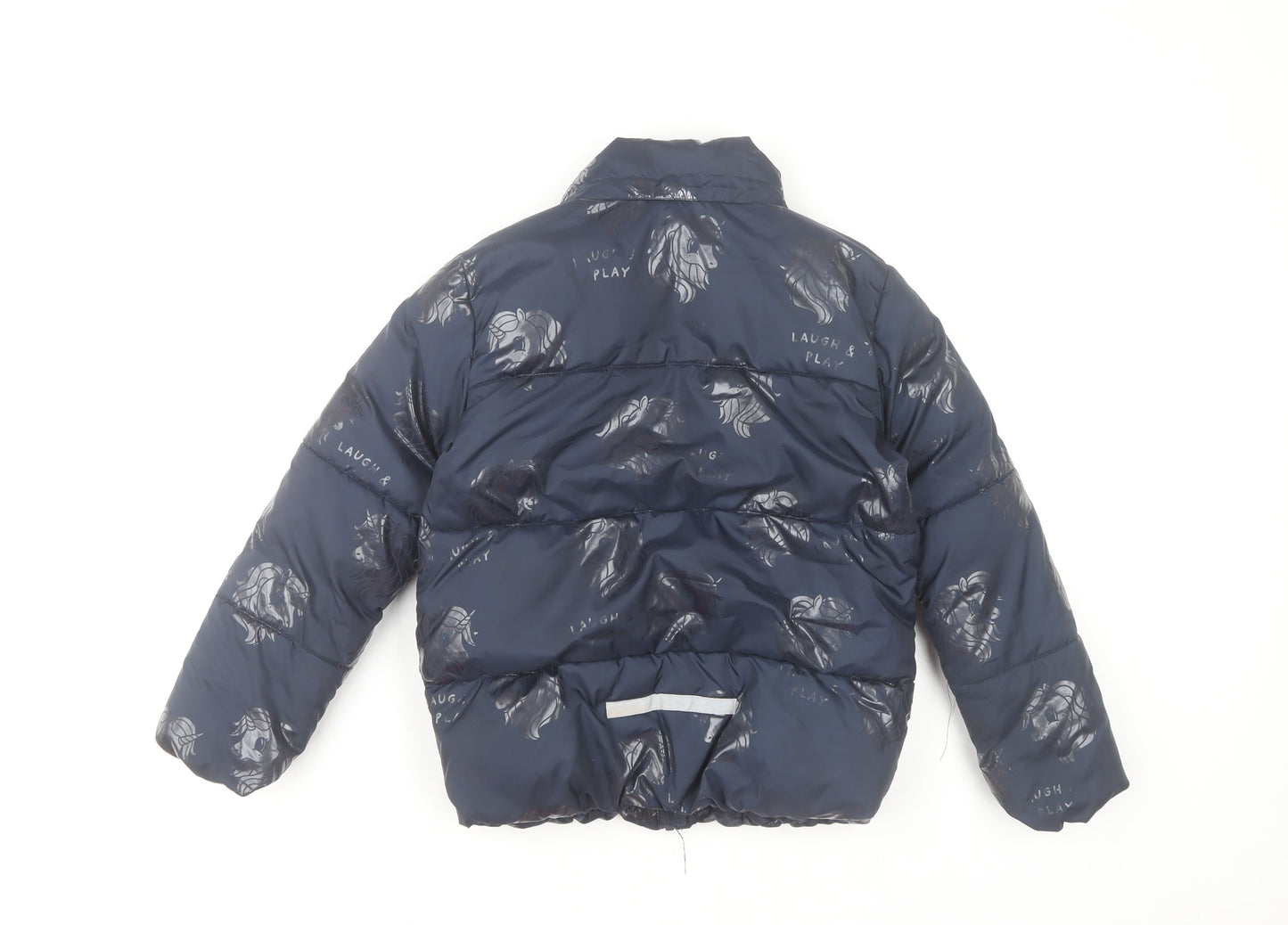 H&M Girls Blue Puffer Jacket 8-9 Years Polyester Quilted Winter Coat
