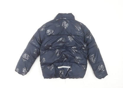H&M Girls Blue Puffer Jacket 8-9 Years Polyester Quilted Winter Coat