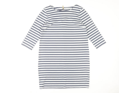 VILA Women’s Blue White Striped Shift Dress L 3/4 Sleeve Boat Neck