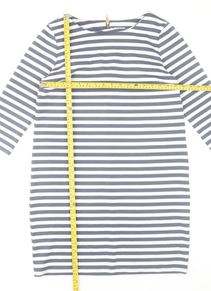 VILA Women’s Blue White Striped Shift Dress L 3/4 Sleeve Boat Neck