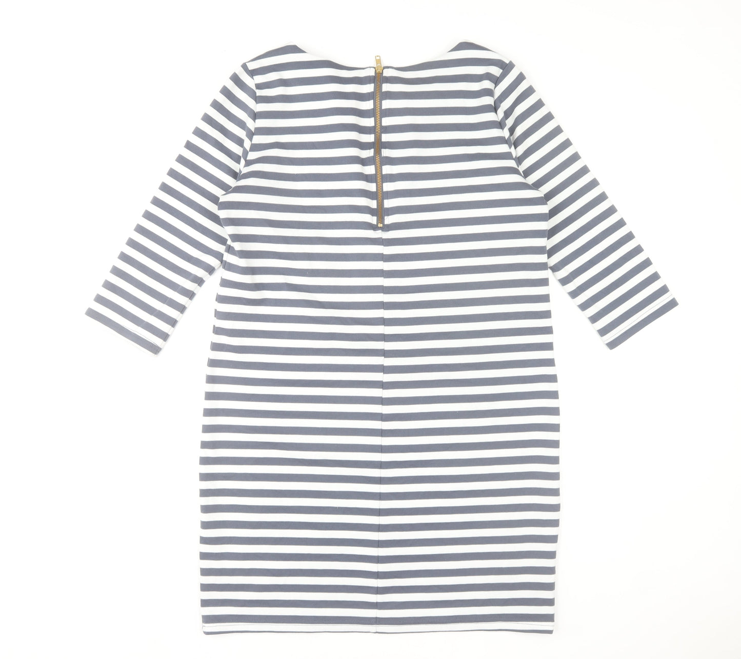 VILA Women’s Blue White Striped Shift Dress L 3/4 Sleeve Boat Neck