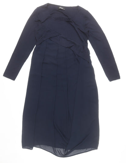 Peruzzi Women Blue Size 10 Midi Shift Dress Long Sleeve Classic