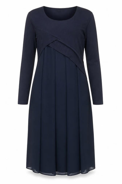 Peruzzi Women Blue Size 10 Midi Shift Dress Long Sleeve Classic