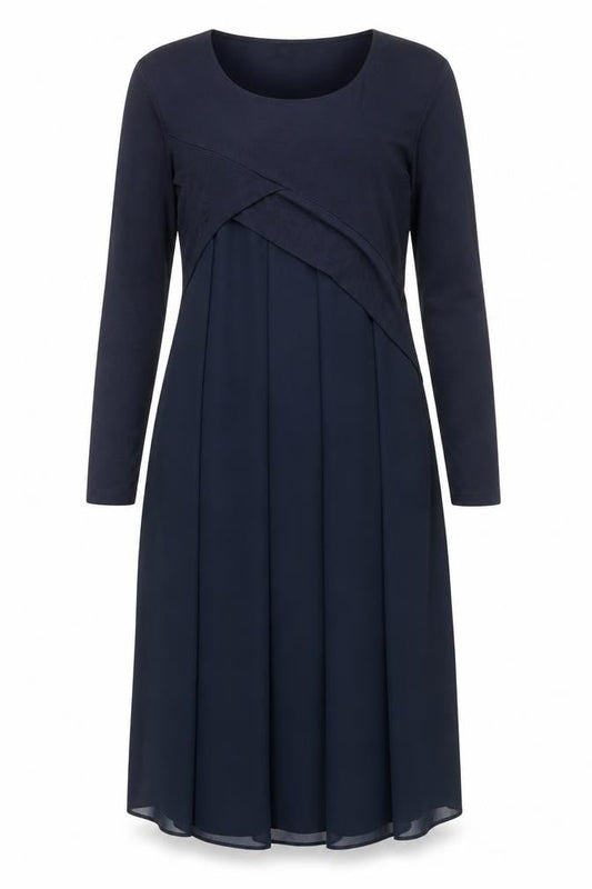 Peruzzi Women Blue Size 10 Midi Shift Dress Long Sleeve Classic