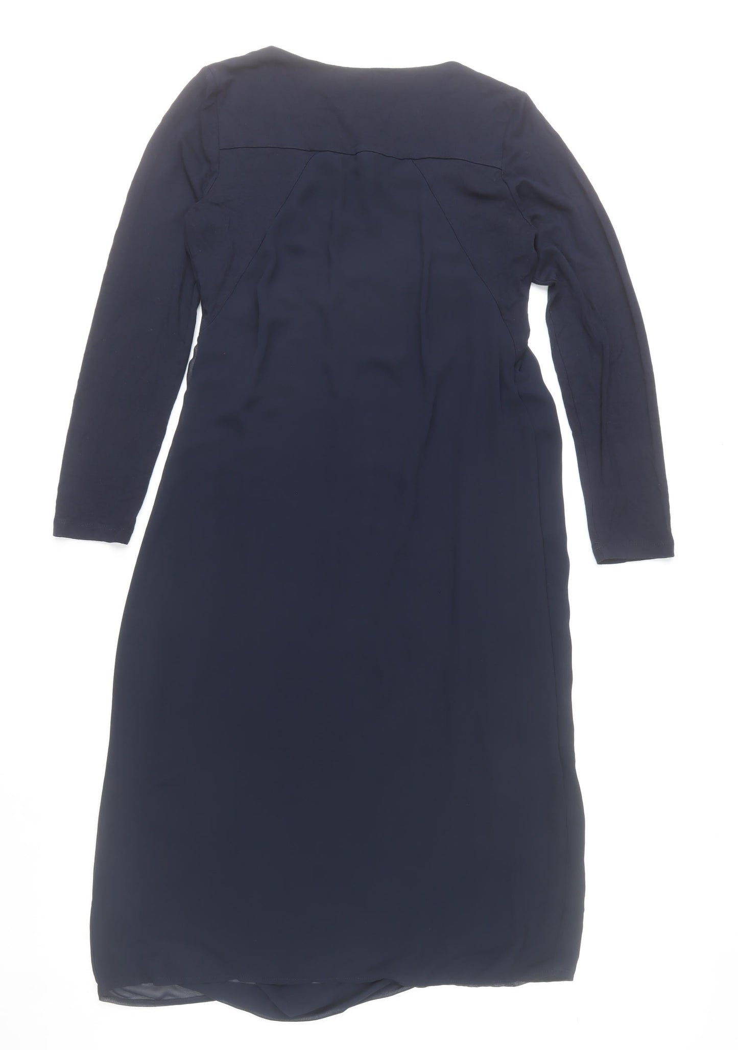 Peruzzi Women Blue Size 10 Midi Shift Dress Long Sleeve Classic