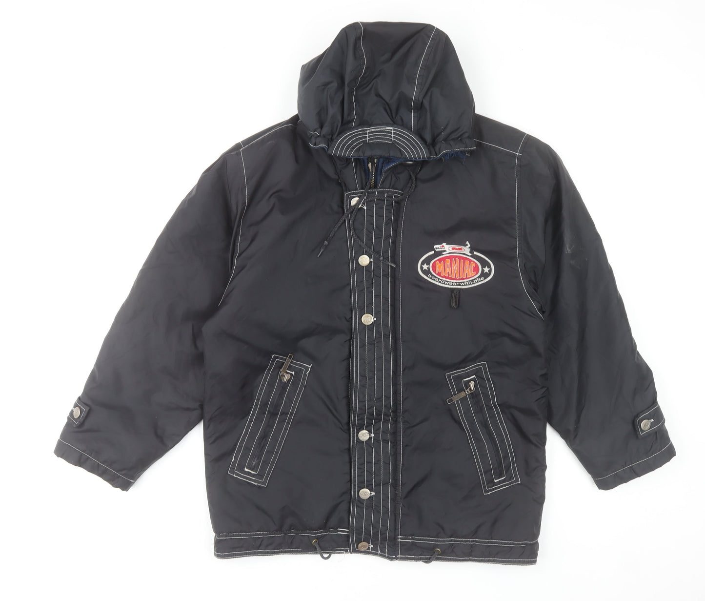 Maniac Men's Black Hooded Puffer Jacket Size 30 Winter Coat