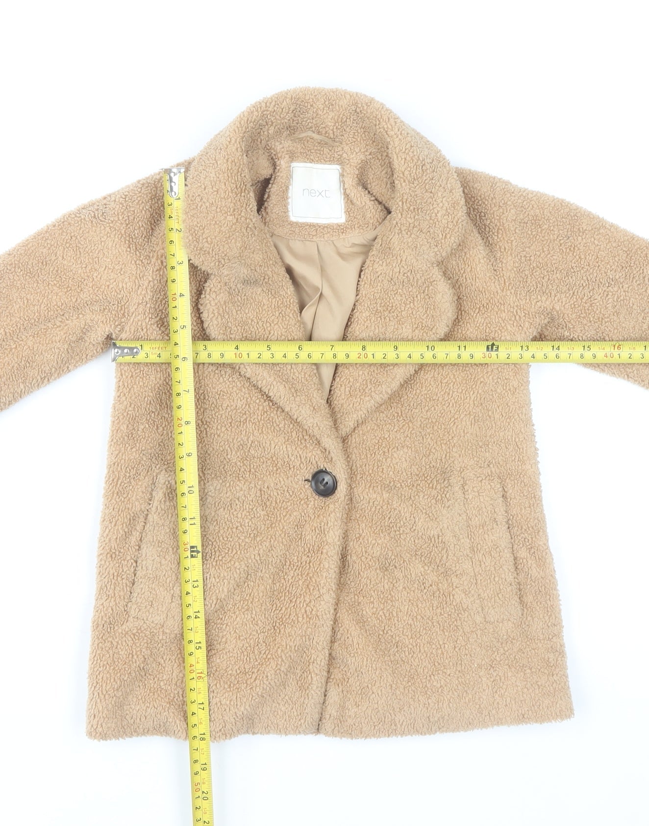 Next Girls Beige Teddy Fleece Mid-Length Coat 3 Years Lined Winter Jacket