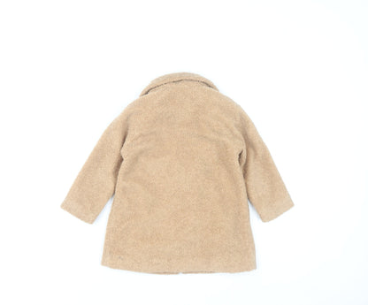 Next Girls Beige Teddy Fleece Mid-Length Coat 3 Years Lined Winter Jacket