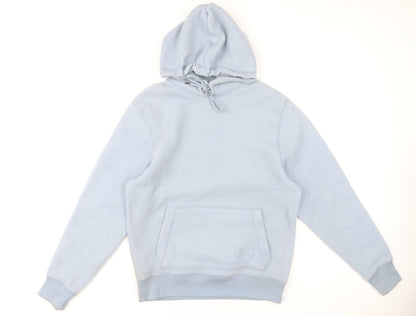 River Island Men's Blue Pullover Hoodie Size S Fleece Logo Design
