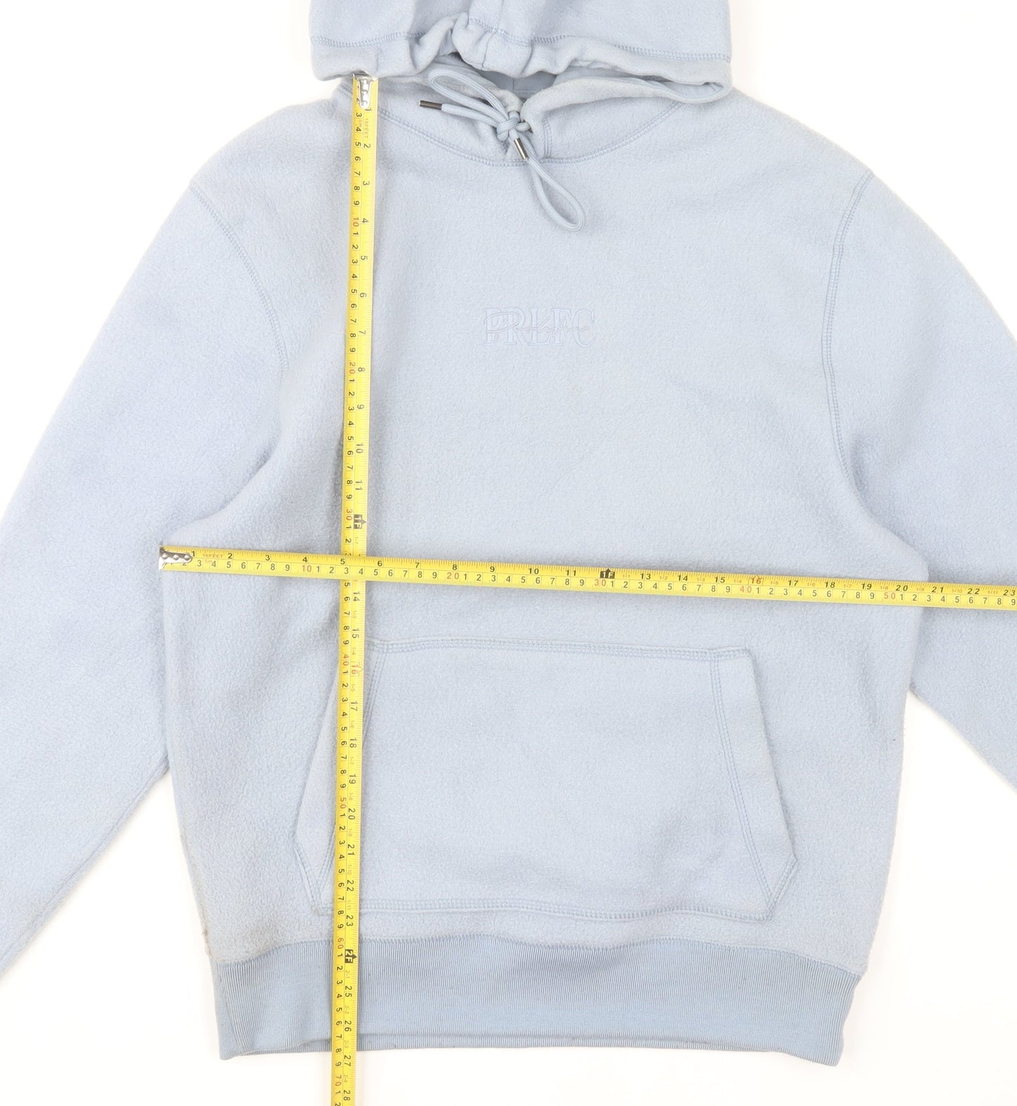 River Island Men's Blue Pullover Hoodie Size S Fleece Logo Design
