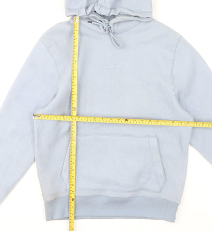 River Island Men's Blue Pullover Hoodie Size S Fleece Logo Design