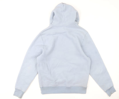 River Island Men's Blue Pullover Hoodie Size S Fleece Logo Design