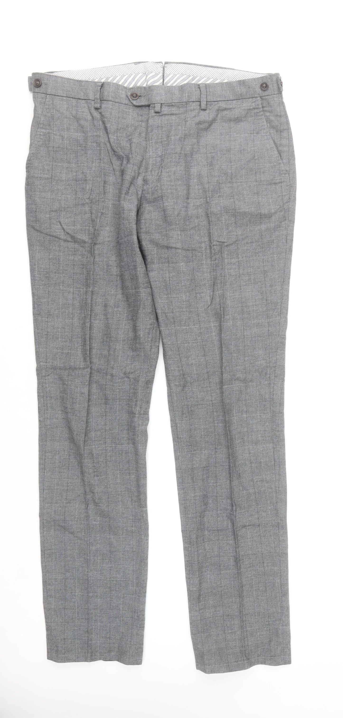 Pedro del Hierro Men's Grey Check Dress Pants Size 36 Regular Fit Cotton