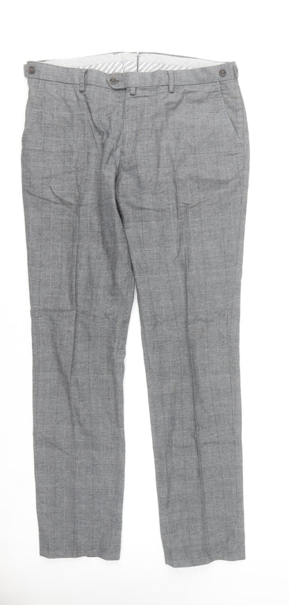 Pedro del Hierro Men's Grey Check Dress Pants Size 36 Regular Fit Cotton