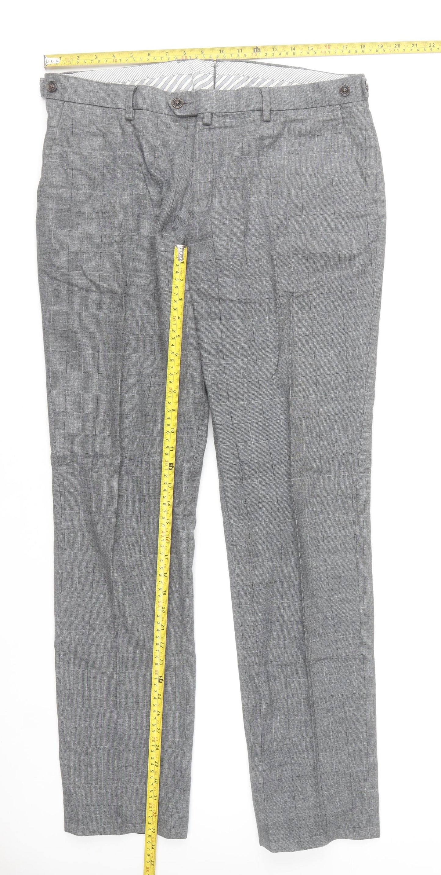 Pedro del Hierro Men's Grey Check Dress Pants Size 36 Regular Fit Cotton