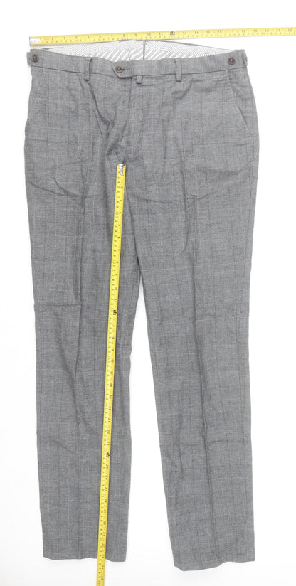 Pedro del Hierro Men's Grey Check Dress Pants Size 36 Regular Fit Cotton