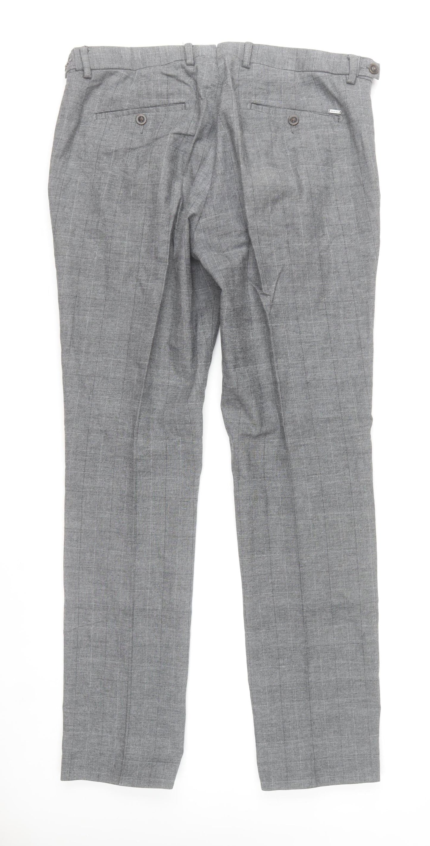 Pedro del Hierro Men's Grey Check Dress Pants Size 36 Regular Fit Cotton