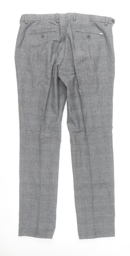 Pedro del Hierro Men's Grey Check Dress Pants Size 36 Regular Fit Cotton