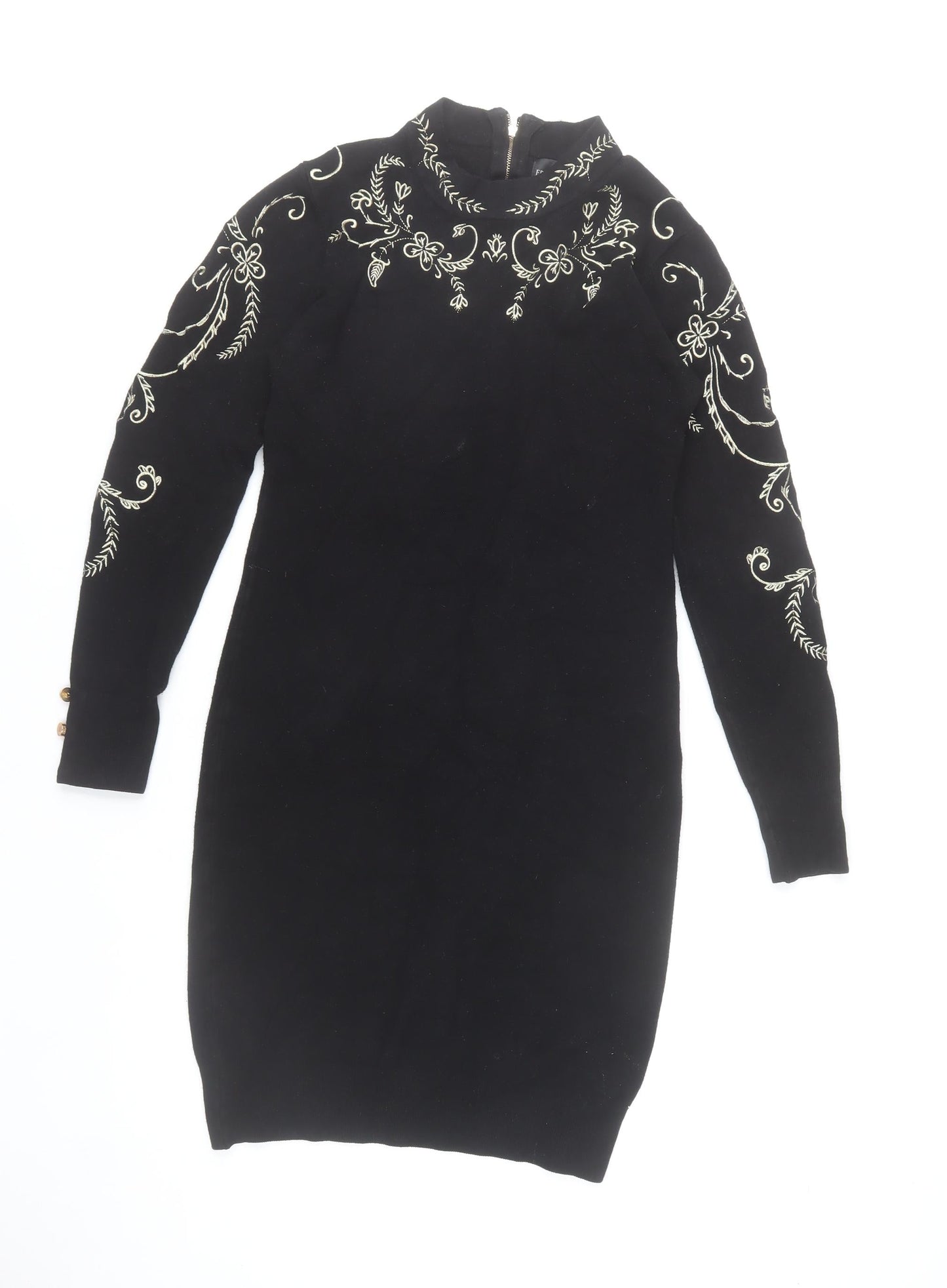 Frank Lyman Women’s Black Embroidered Knit Bodycon Dress Size M