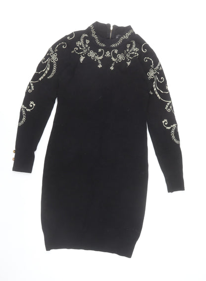 Frank Lyman Women’s Black Embroidered Knit Bodycon Dress Size M