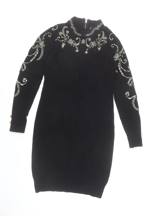 Frank Lyman Women’s Black Embroidered Knit Bodycon Dress Size M