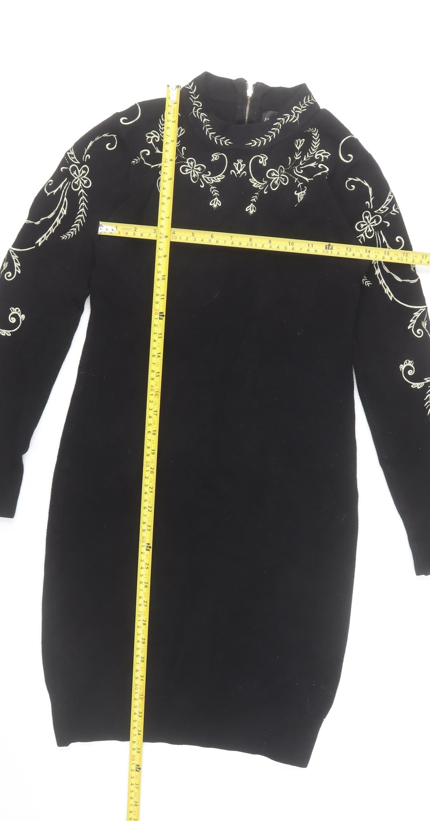 Frank Lyman Women’s Black Embroidered Knit Bodycon Dress Size M