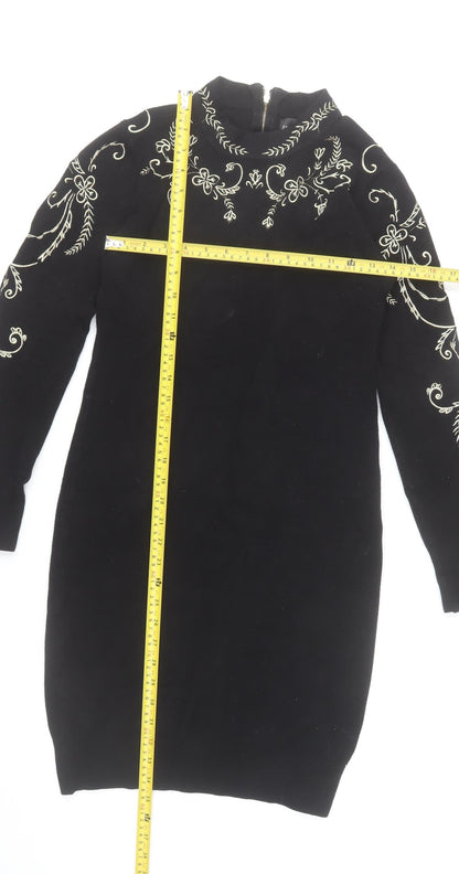 Frank Lyman Women’s Black Embroidered Knit Bodycon Dress Size M