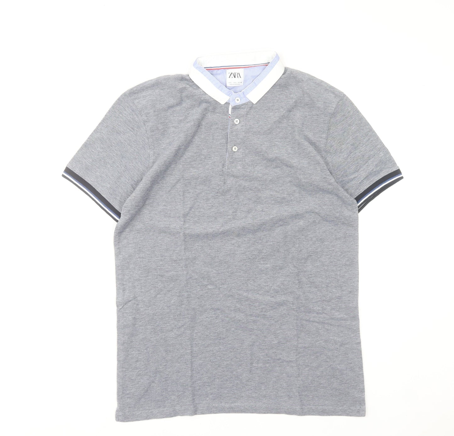 Zara Men’s Grey Short Sleeve Polo Shirt Size L Regular Fit