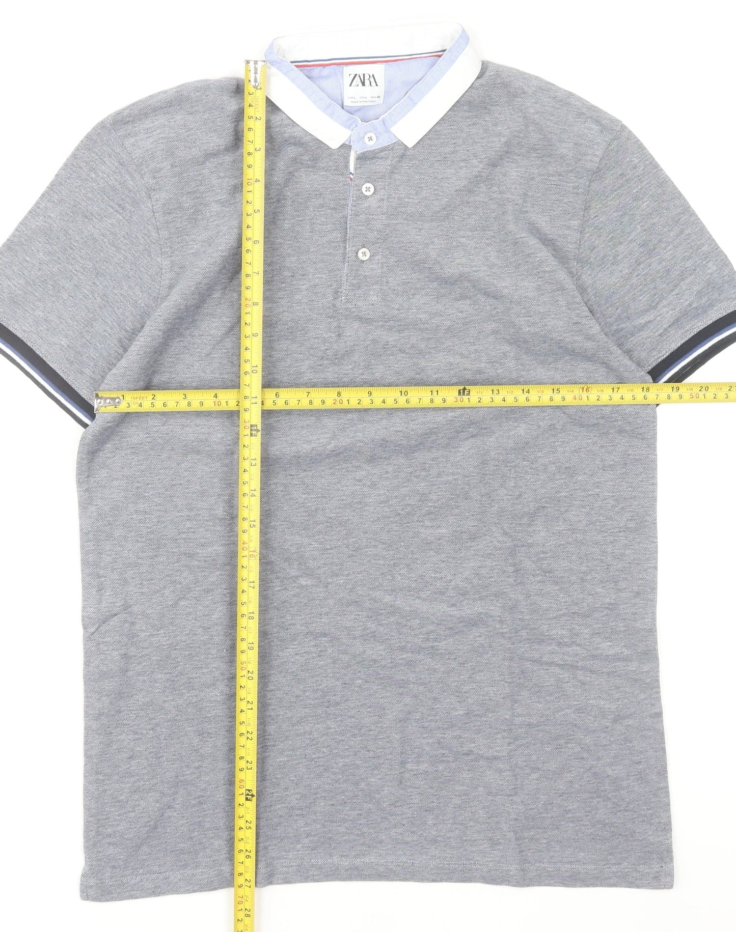 Zara Men’s Grey Short Sleeve Polo Shirt Size L Regular Fit