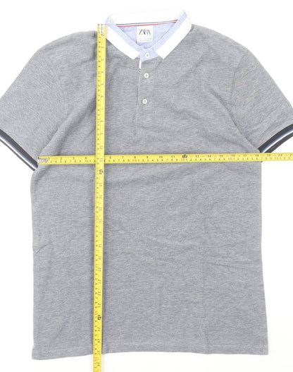 Zara Men’s Grey Short Sleeve Polo Shirt Size L Regular Fit