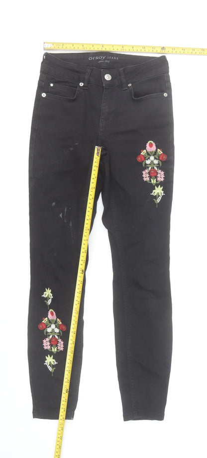 Orsay Womens Black Skinny Embroidered Floral Jeans Size 6