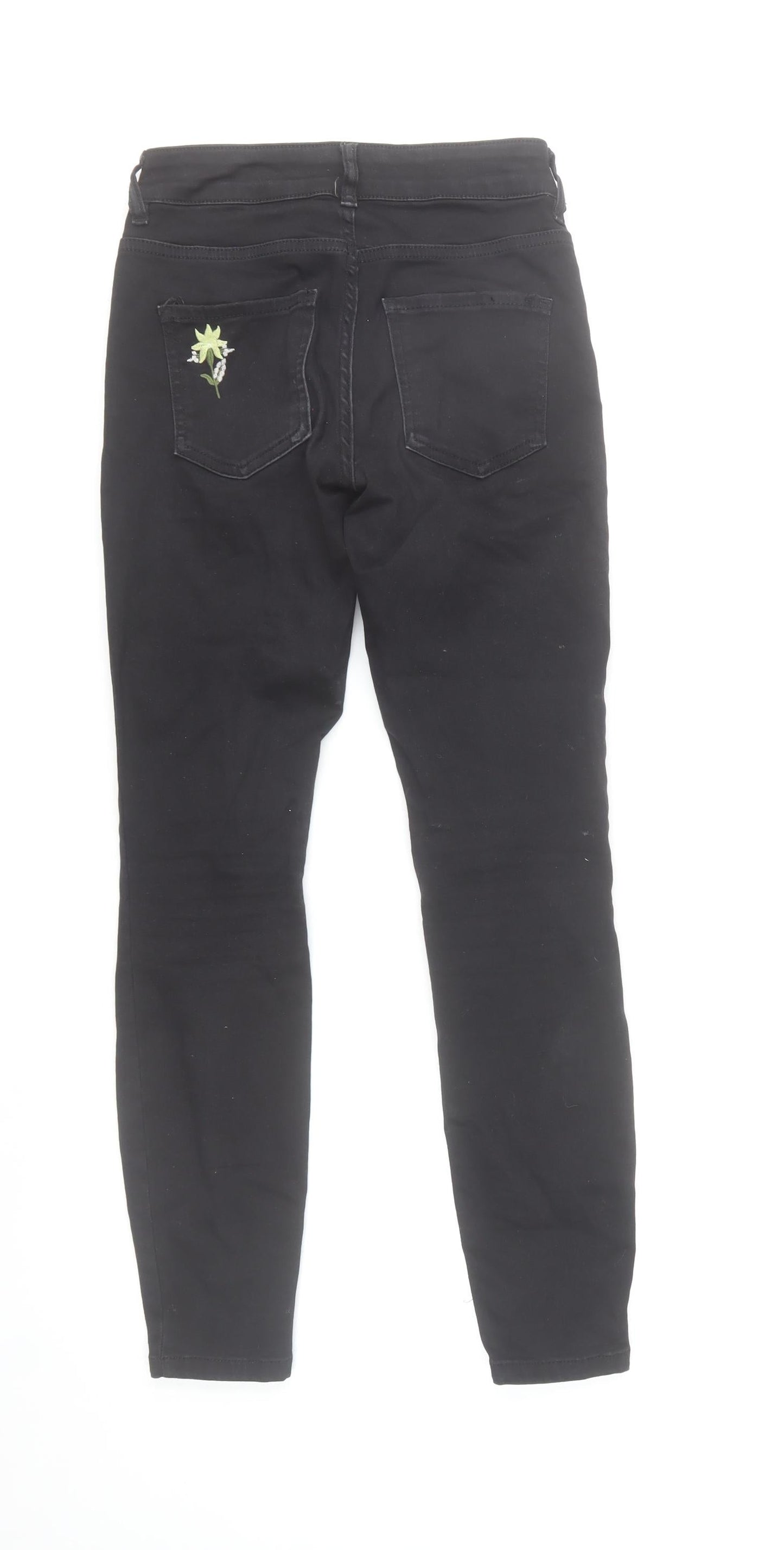 Orsay Womens Black Skinny Embroidered Floral Jeans Size 6