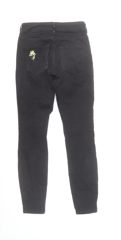 Orsay Womens Black Skinny Embroidered Floral Jeans Size 6