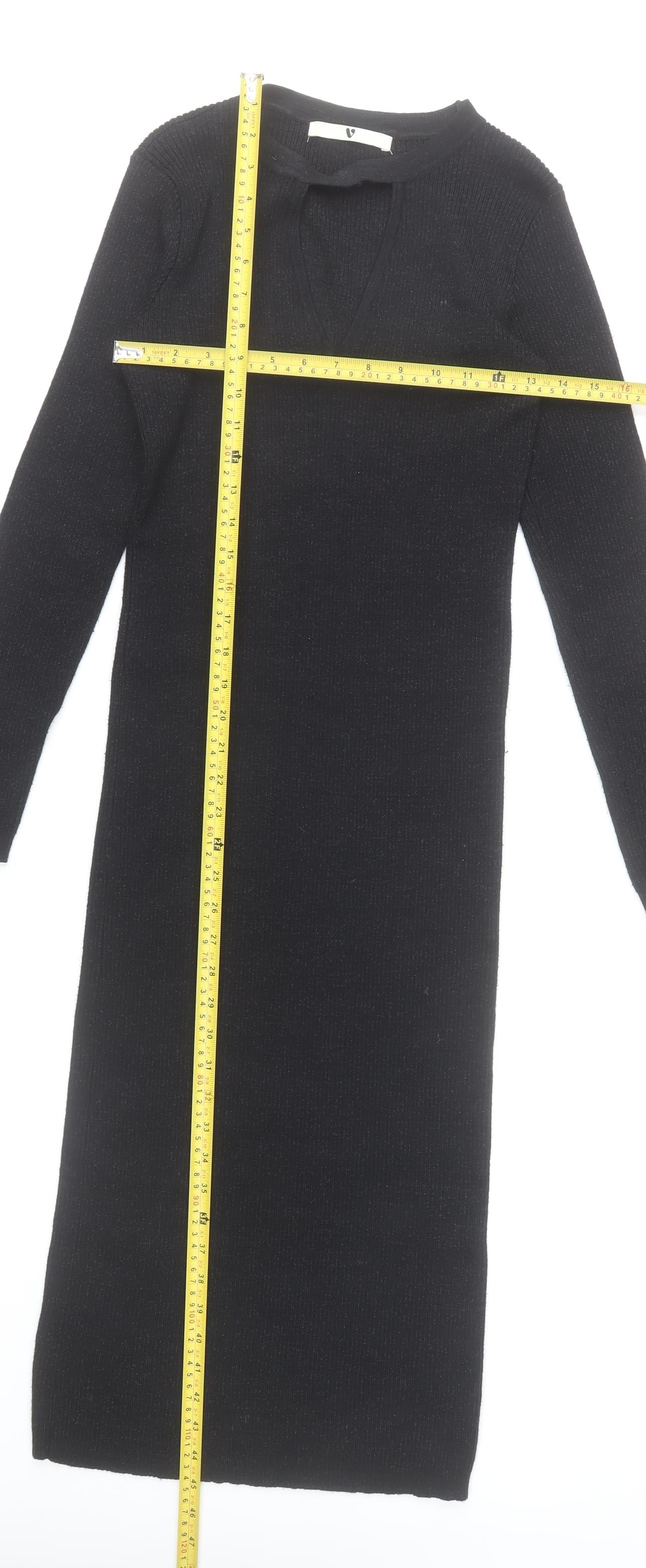 V by Very Women’s Black Long Sleeve Bodycon Knit Midi Dress Size 12