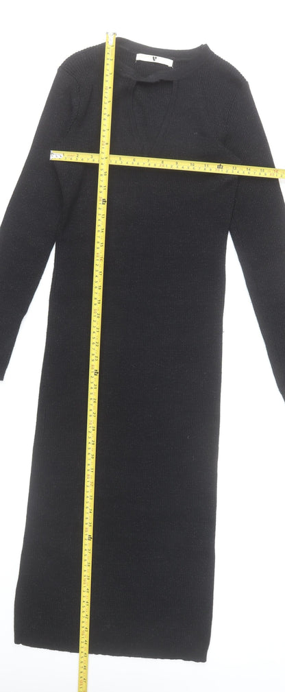 V by Very Women’s Black Long Sleeve Bodycon Knit Midi Dress Size 12