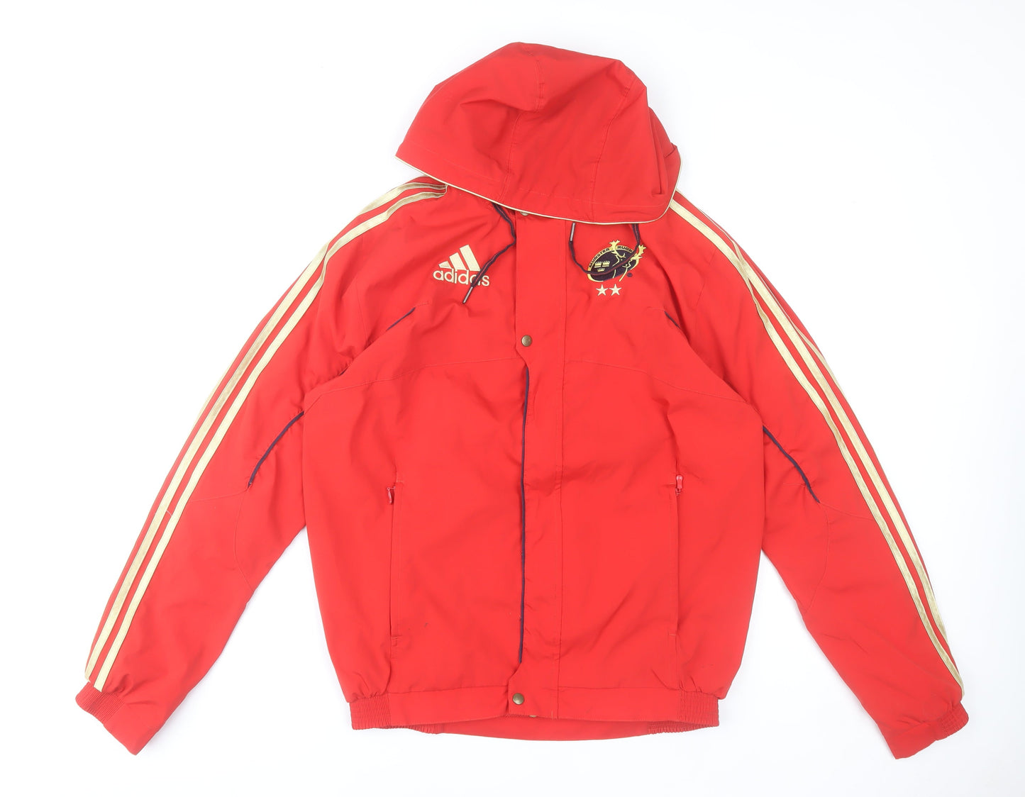 Adidas Men’s Red Hooded Waterproof Puffer Jacket L 40in Polyester