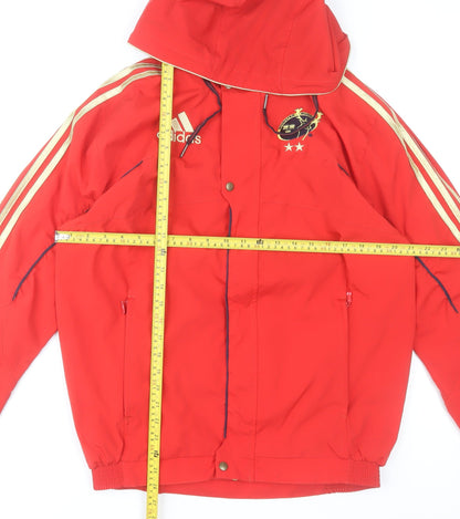 Adidas Men’s Red Hooded Waterproof Puffer Jacket L 40in Polyester