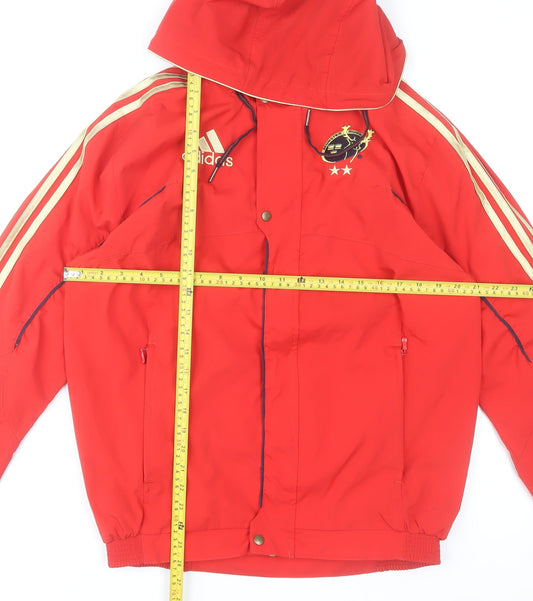 Adidas Men’s Red Hooded Waterproof Puffer Jacket L 40in Polyester