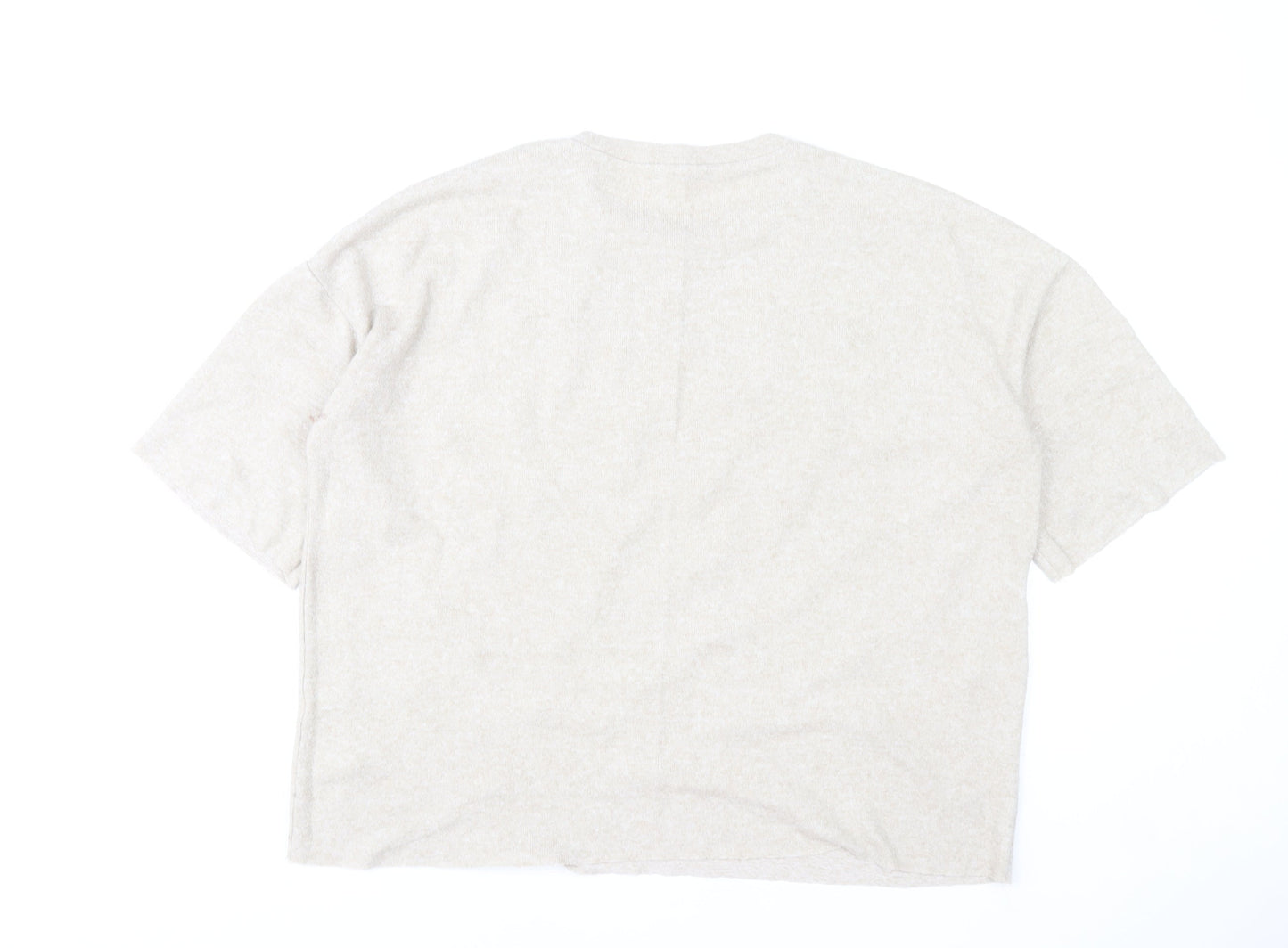 Zara Women Beige Beaded Knit Short Sleeve T-Shirt M